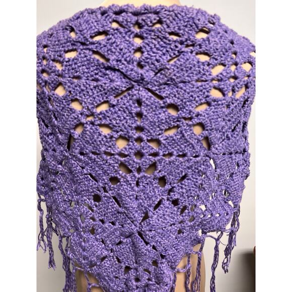 VTG Crocheted Shawl OOAK Handmade Lavender Purple Boho Wrap Hippie Fairy Whimsy - Picture 8 of 12